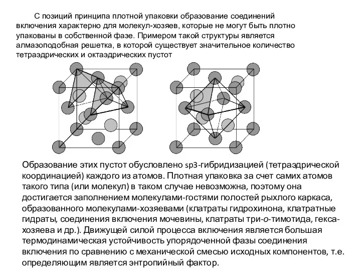 С позиций принципа плотной упаковки образование соединений включения характерно для молекул-хозяев,