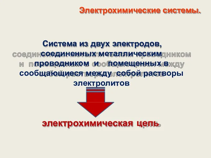 Электрохимические системы. Система из двух электродов, соединенных металлическим проводником и помещенных