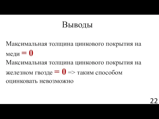 Максимальная толщина цинкового покрытия на меди = 0 Максимальная толщина цинкового