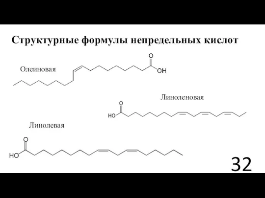 Структурные формулы непредельных кислот Олеиновая Линолевая Линоленовая