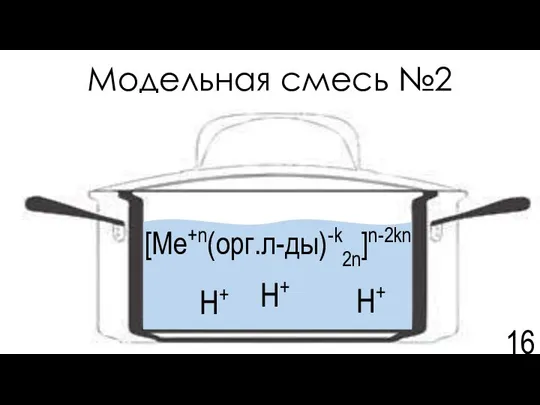 Модельная смесь №2 [Ме+n(орг.л-ды)-k2n]n-2kn Н+ Которая представляет собой водный раствор слабой кислоты с органическими лигандами