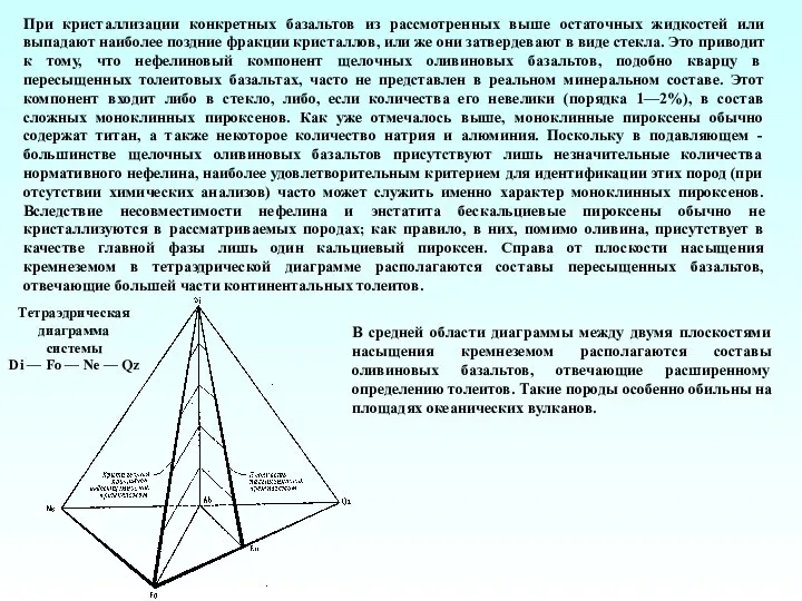 При кристаллизации конкретных базальтов из рассмотренных выше остаточных жидкостей или выпадают