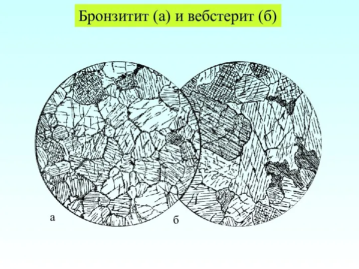 Бронзитит (а) и вебстерит (б) a б