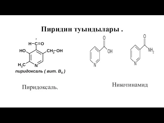 Пиридин туындылары . Никотинамид Пиридоксаль.