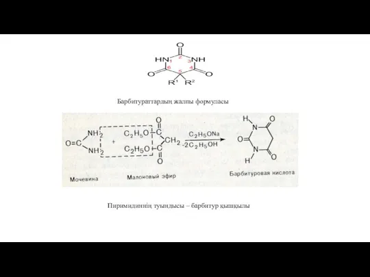 Пиримидиннің туындысы – барбитур қышқылы Барбитураттардың жалпы формуласы