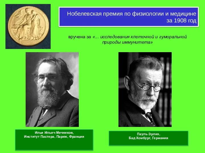 Нобелевская премия по физиологии и медицине за 1908 год Илья Ильич