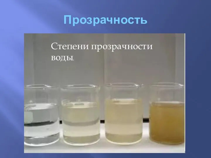 Прозрачность Степени прозрачности воды.