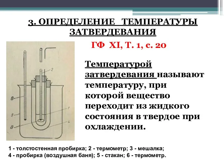 3. ОПРЕДЕЛЕНИЕ ТЕМПЕРАТУРЫ ЗАТВЕРДЕВАНИЯ ГФ XI, Т. 1, с. 20 Температурой