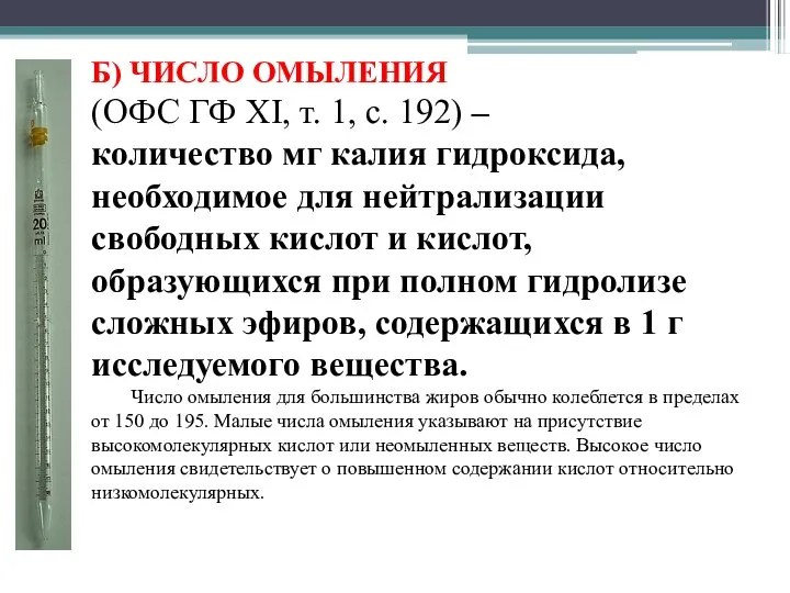 Б) ЧИСЛО ОМЫЛЕНИЯ (ОФС ГФ XI, т. 1, с. 192) –