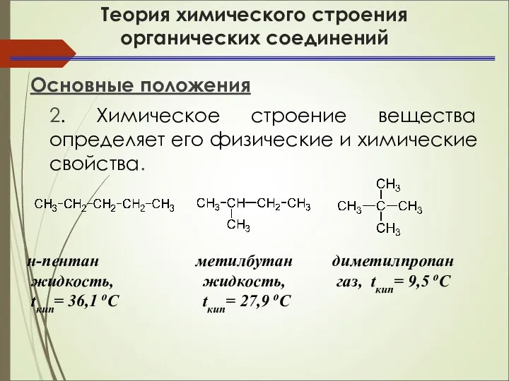 Теория химического строения органических соединений Основные положения 2. Химическое строение вещества