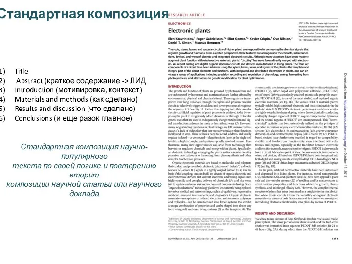 Стандартная композиция Title Abstract (краткое содержание -> ЛИД Introduction (мотивировка, контекст)