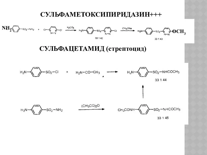 СУЛЬФАМЕТОКСИПИРИДАЗИН+++ ОСН3 NН2 СУЛЬФАЦЕТАМИД (стрептоцид)