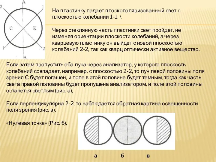 На пластинку падает плоскополяризованный свет с плоскостью колебаний 1-1. \ Через