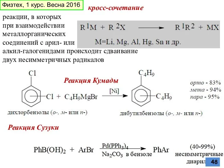 кросс-сочетание реакции, в которых при взаимодействии металлорганических соединений с арил- или