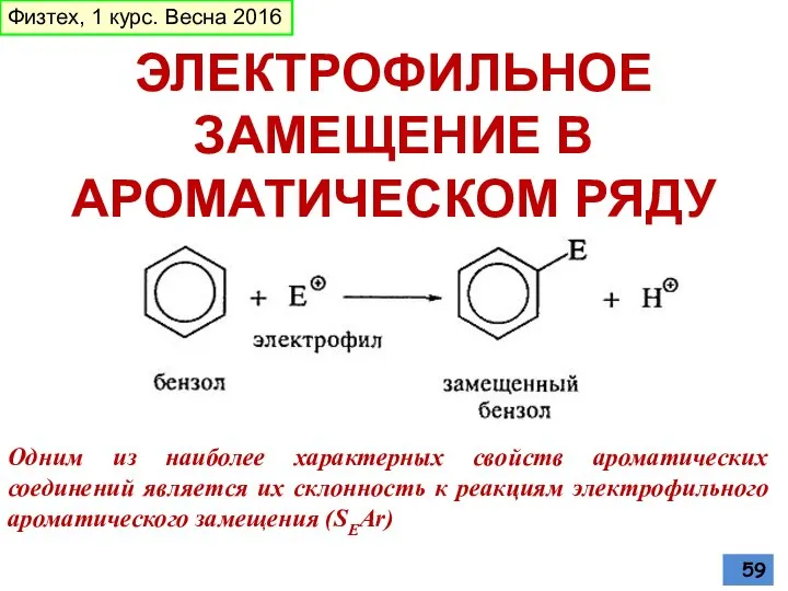 ЭЛЕКТРОФИЛЬНОЕ ЗАМЕЩЕНИЕ В АРОМАТИЧЕСКОМ РЯДУ Одним из наиболее характерных свойств ароматических