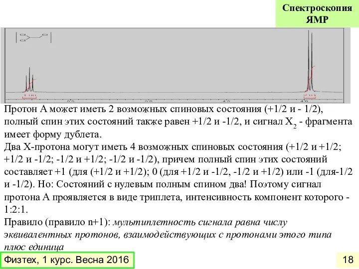 Протон A может иметь 2 возможных спиновых состояния (+1/2 и -