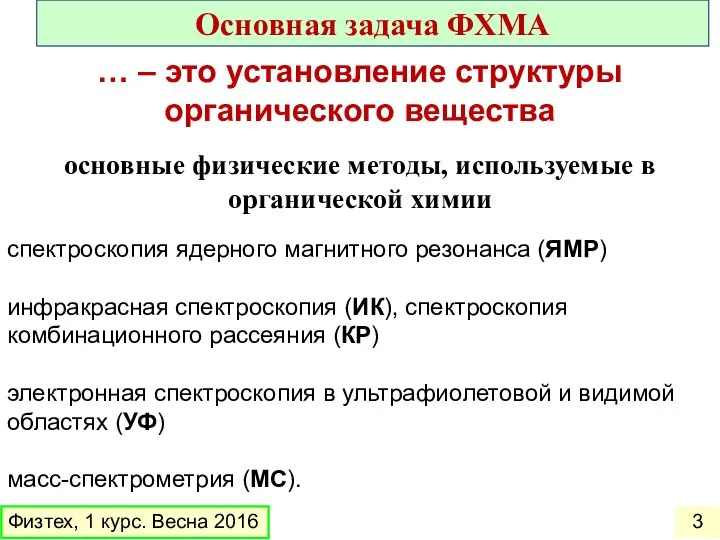 … – это установление структуры органического вещества основные физические методы, используемые