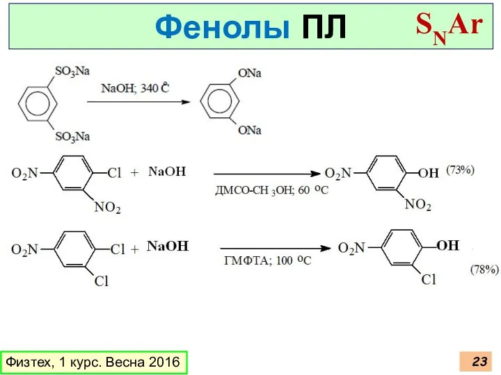 Физтех, 1 курс. Весна 2016 Фенолы ПЛ SNAr