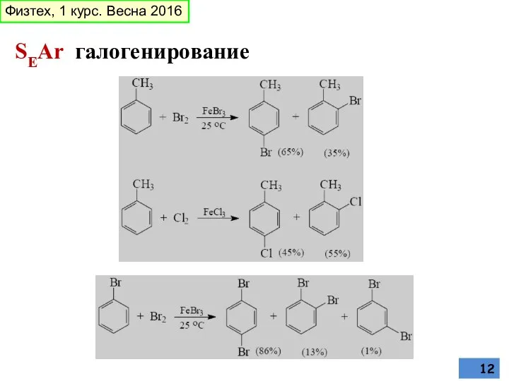 SEAr галогенирование Физтех, 1 курс. Весна 2016