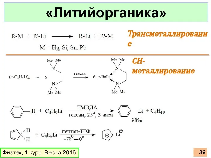 Физтех, 1 курс. Весна 2016 «Литийорганика» Трансметаллирование СH-металлирование