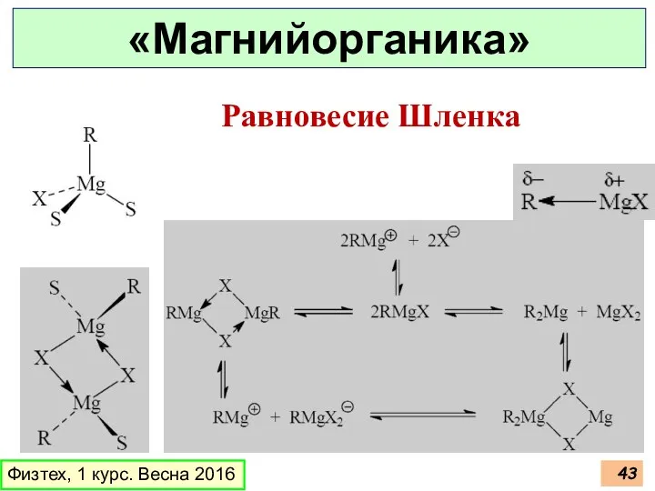 Физтех, 1 курс. Весна 2016 «Магнийорганика» Равновесие Шленка