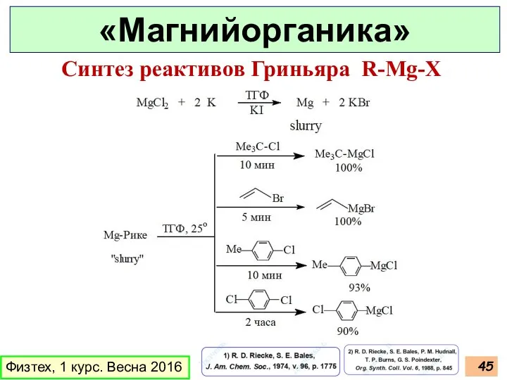 Физтех, 1 курс. Весна 2016 «Магнийорганика» Синтез реактивов Гриньяра R-Mg-X