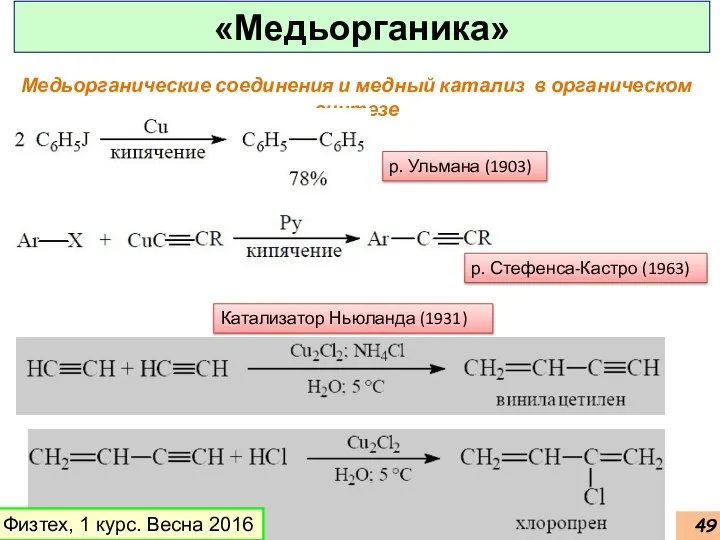 Медьорганические соединения и медный катализ в органическом синтезе р. Ульмана (1903)
