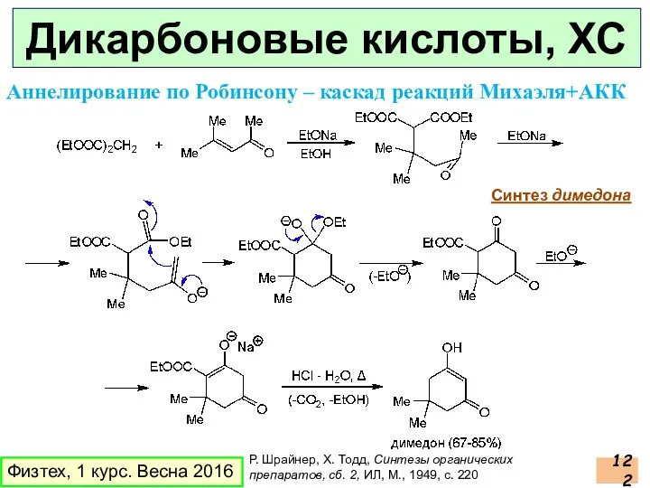 Физтех, 1 курс. Весна 2016 Дикарбоновые кислоты, ХС Аннелирование по Робинсону