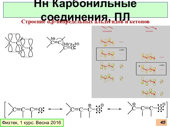 Физтех, 1 курс. Весна 2016 Нн Карбонильные соединения, ПЛ Строение α,β-непредельных альдегидов и кетонов