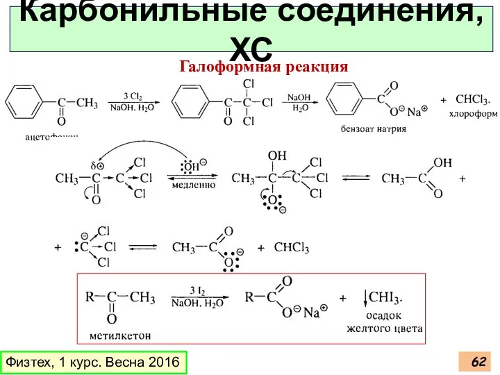 Физтех, 1 курс. Весна 2016 Карбонильные соединения, ХС Галоформная реакция