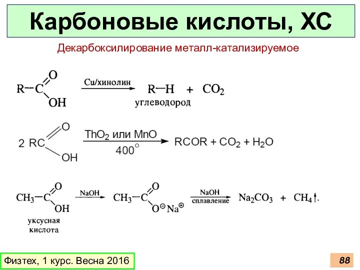 Карбоновые кислоты, ХС Физтех, 1 курс. Весна 2016 Декарбоксилирование металл-катализируемое