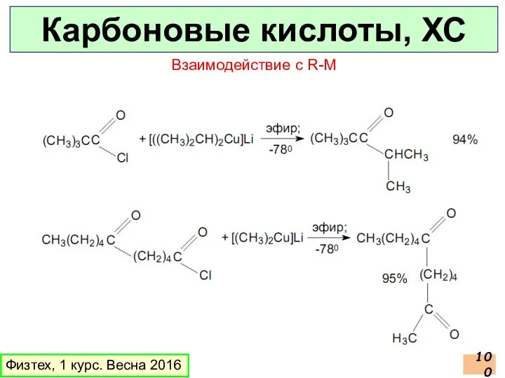 Карбоновые кислоты, ХС Физтех, 1 курс. Весна 2016 Взаимодействие с R-M