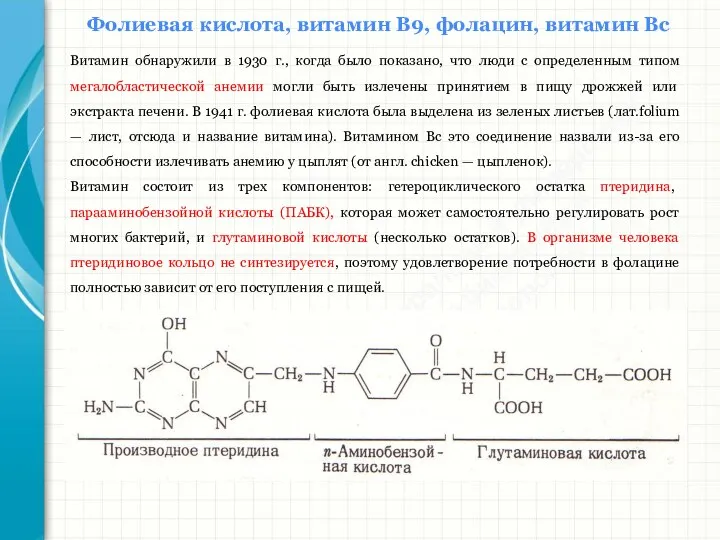 Южный федеральный университет Кафедра биохимии и микробиологии Фолиевая кислота, витамин В9,