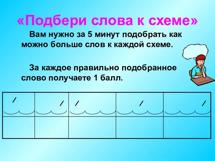 «Подбери слова к схеме» Вам нужно за 5 минут подобрать как