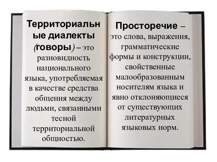 Территориальные диалекты (говоры) – это разновидность национального языка, употребляемая в качестве