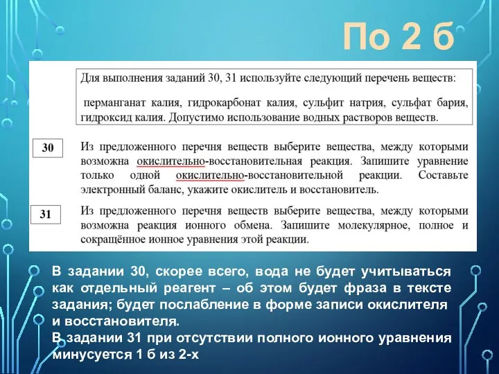 По 2 б В задании 30, скорее всего, вода не будет