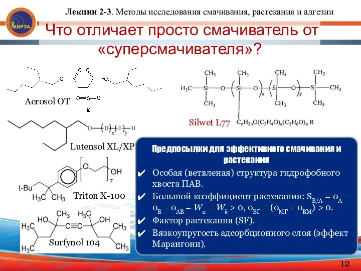 Что отличает просто смачиватель от «суперсмачивателя»? Aerosol OT Lutensol XL/XP Предпосылки