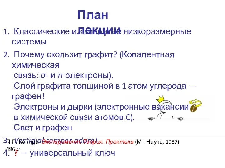 План лекции Классические и квантовые низкоразмерные системы Почему скользит графит? (Ковалентная