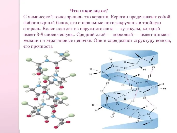 Что такое волос? С химической точки зрения- это кератин. Кератин представляет