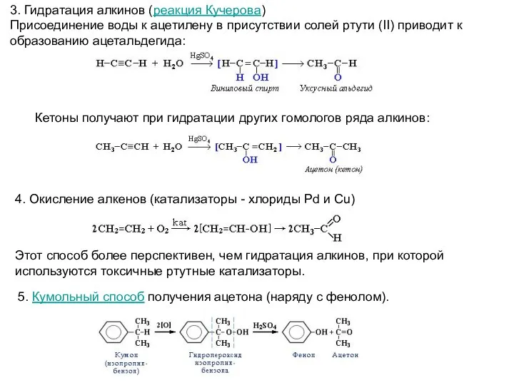 3. Гидратация алкинов (реакция Кучерова) Присоединение воды к ацетилену в присутствии