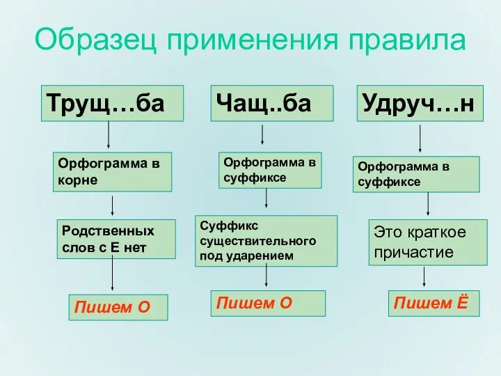 Образец применения правила Трущ…ба Орфограмма в корне Родственных слов с Е