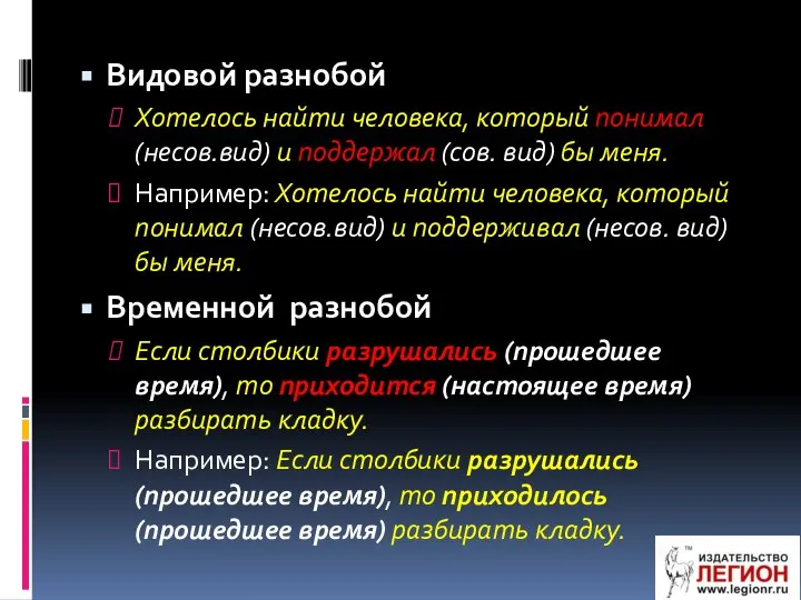 Видовой разнобой Хотелось найти человека, который понимал (несов.вид) и поддержал (сов.