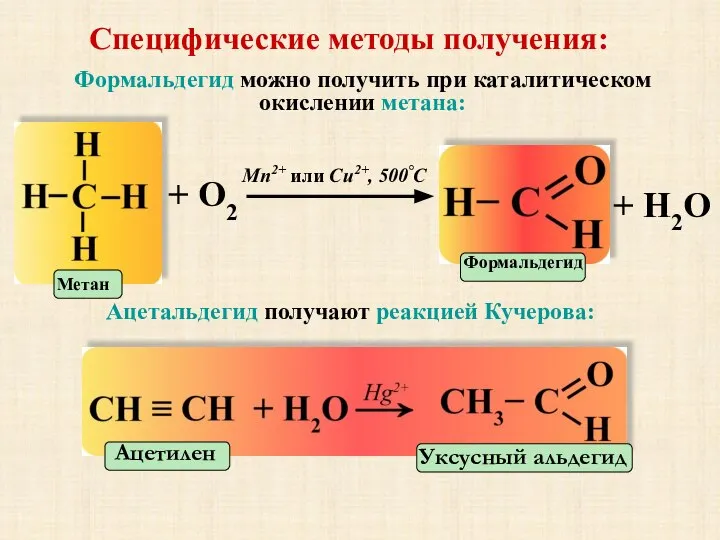 Специфические методы получения: Формальдегид можно получить при каталитическом окислении метана: +