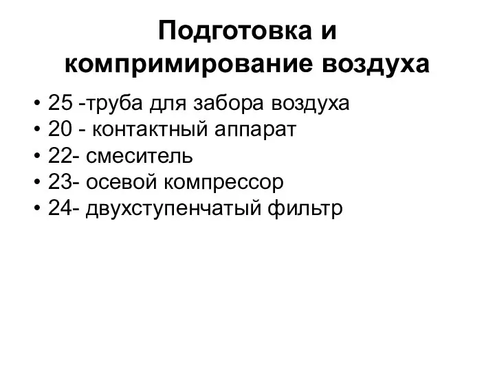 Подготовка и компримирование воздуха 25 -труба для забора воздуха 20 -