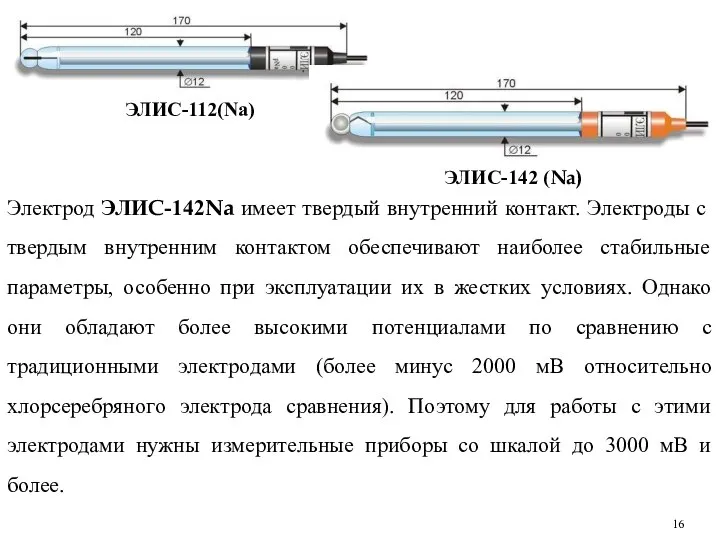 ЭЛИС-112(Na) ЭЛИС-142 (Na) Электрод ЭЛИC-142Na имеет твердый внутренний контакт. Электроды с