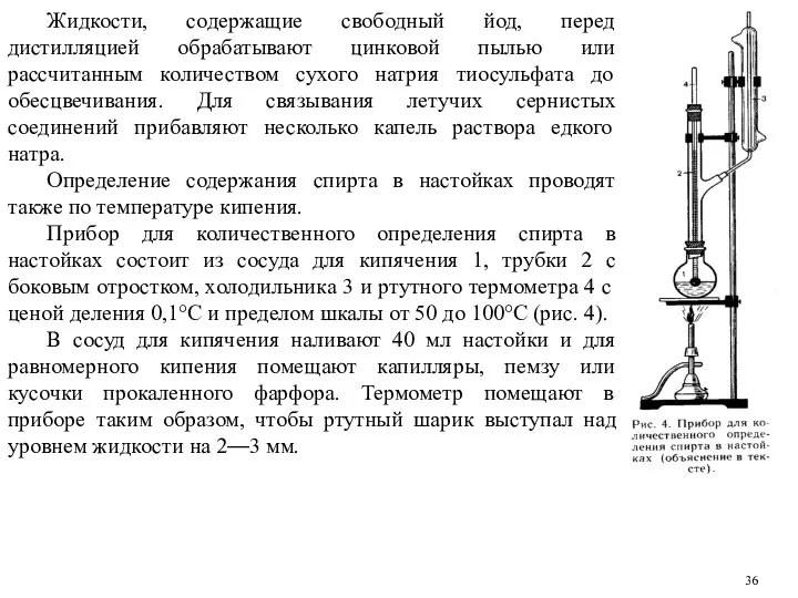 Жидкости, содержащие свободный йод, перед дистилляцией обрабатывают цинковой пылью или рассчитанным