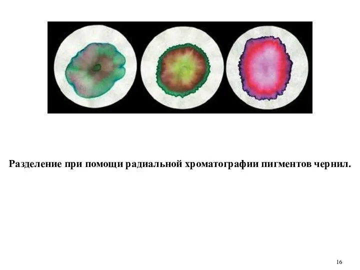 Разделение при помощи радиальной хроматографии пигментов чернил.