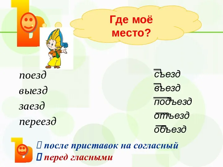 поезд выезд заезд переезд Где моё место? съезд въезд подъезд отъезд