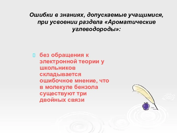 Ошибки в знаниях, допускаемые учащимися, при усвоении раздела «Ароматические углеводороды»: без