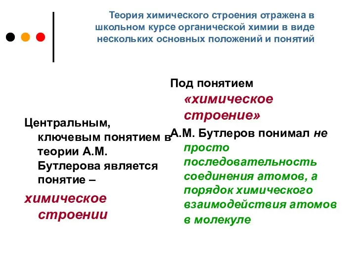 Теория химического строения отражена в школьном курсе органической химии в виде